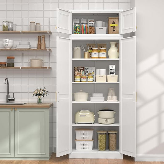 UNICOLY 86.61" H Kitchen Pantry Cabinet, Tall Storage Cabinet with Doors and 4 Shelves, Metal Storage Cabinets for Kitchens, Living Room, Dinning Room, Assembly Required, White