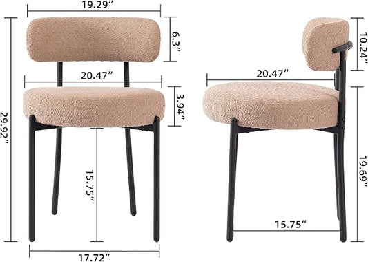 DYHOME Kitchen Chairs Mid-Century Modern Dining Chairs Set of 2, Kitchen Dining Room Chairs, Boucle Upholstered Wishbone Dining Chair, Camel Color