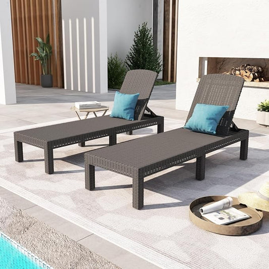 DIMAR GARDEN Outdoor Chaise Lounge,Resin Pool Lounge Chair Waterproof Recliner,Gray