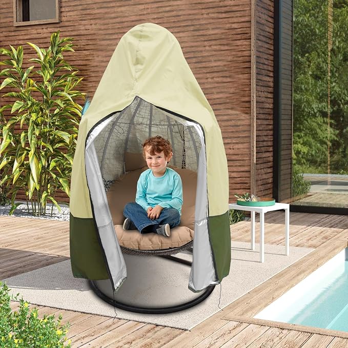 Egg Chair Cover Waterproof, 75x45 Inch Outdoor Hanging Egg Swing Chair Cover, Heavy Duty 420D Oxford Fabric, UV Resistant Windproof with Zipper & Drawstring, Fits Single Seat Egg Chair (Beige)