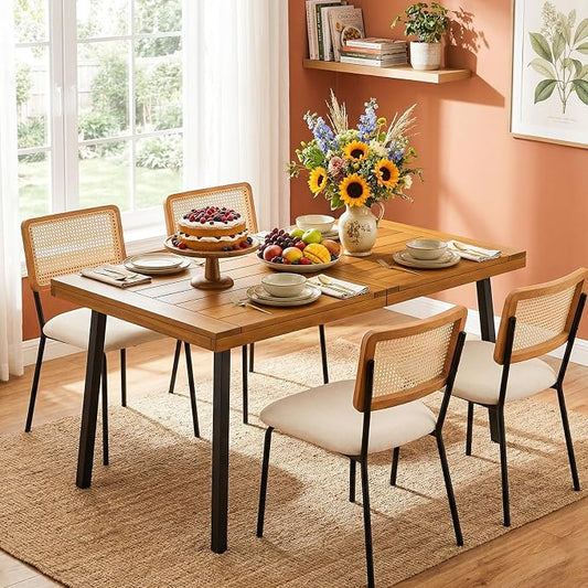 VINGLI 48 Inch Solid Wood Dining Table for 4-6, Walnut Rectangular Kitchen Table with Waterproof Tabletop for Indoor & Outdoor Use, Pine Wood Dinner Table for Patio, Dining Room, Kitchen, Apartment