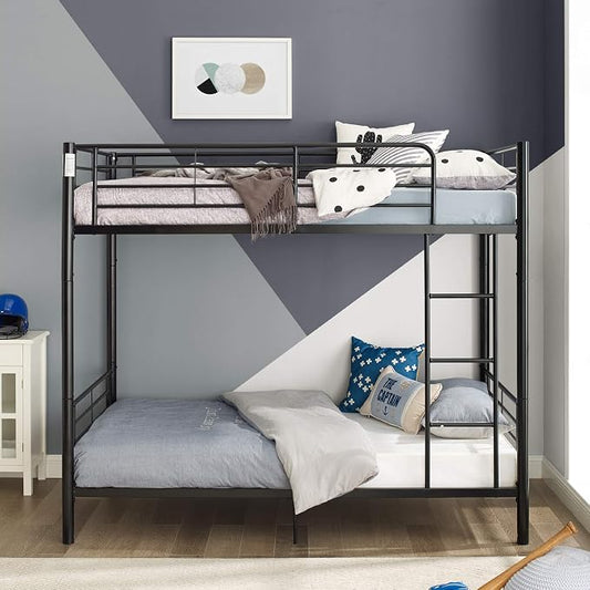 Walker Edison Elodie Urban Industrial Twin Over Twin Metal Bunk Bed, Twin Over Twin, Black