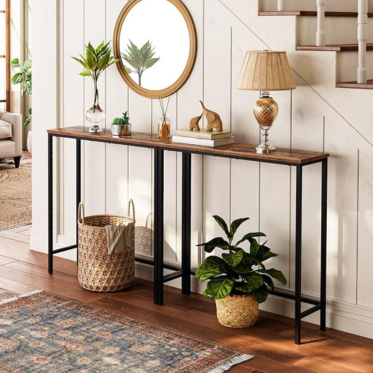 HOOBRO 2 Pack Narrow Console Table, 29.5" Small Entryway Table, Thin Long Sofa Side Display Table, for Hallway, Bedroom, Living Room, Foyer, Rustic Brown and Black BF75XGP201