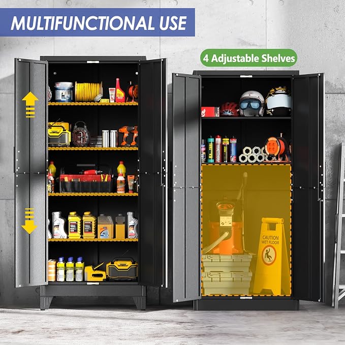 71" Metal Garage Storage Cabinet with Locking Doors and 4 Adjustable Shelves, Steel Tool Cabinets for Home,Office,Garage,Warehouse (Black, 71''H x 26''W x 14''D)
