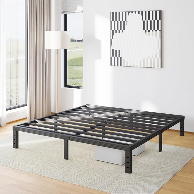 Furnitui 12 Inch High Platform California King Bed Frames, Metal Cal King Bed Frame No Box Spring Needed, Easy Assembly, Noise Free, Sturdy, Black