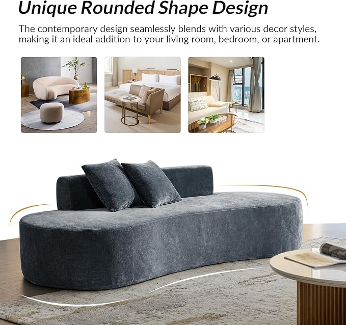 94.5" Boneless Sofa with 2 Pillows, 3 Seater Compressed Foam Sofa with Half Moon Design & Deep Seat, No Assembly Required, Modern Cloud Couch for Living Room, Blue