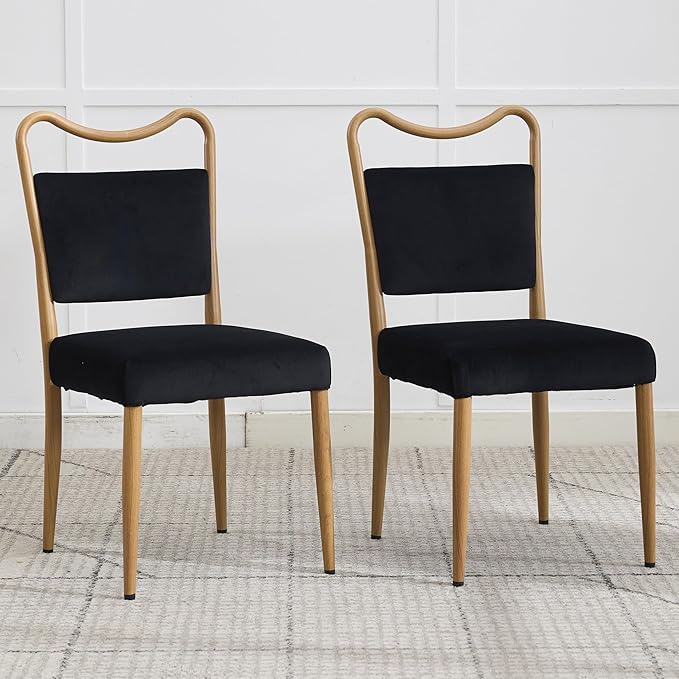 Velvet Dining Chairs Set of 4, Upholstered Dining Chairs with Wood Grained Metal Frame, Mid Century Modern Velvet Chairs for Dining Room, Kitchen and Restaurant,Velvet Black