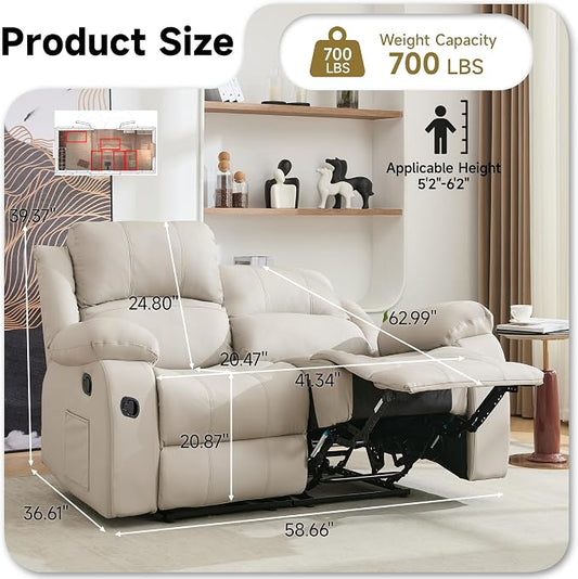 Reclining Loveseat Sofa Leather Recliner Couch 2 Seater Sofa for Living Room, Home Theater Seating(Loveseat,Beige)