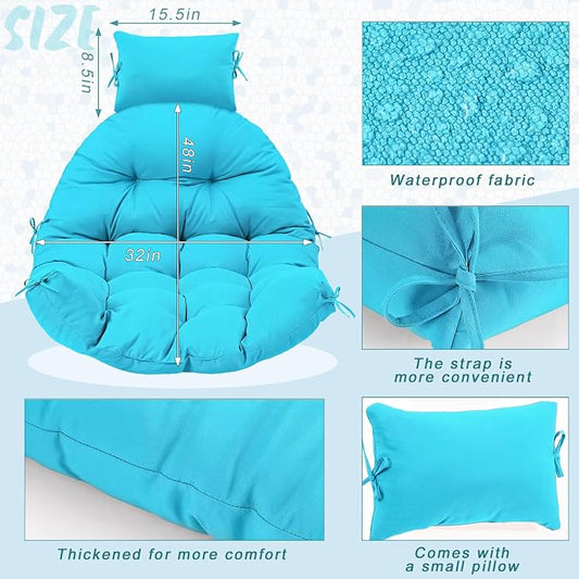Tudomro Waterproof Egg Chair Cushion with Pillow Filling 2.58 kg Replacement Rocking Wicker Chair Cushion 48" x 32" High Back Hanging Swing Hammock Pad Thicken for Outdoor Patio Garden(Lake Blue)