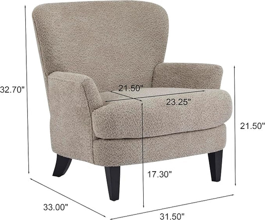 Christopher Knight Home Colby Boucle Upholstered Club Chair, Living Room Accent Chair, Wooden Frame, Flared Armrest, Plush Thick Cushion, Reading Lounge Chair, Space-Saving Furniture, Light Brown