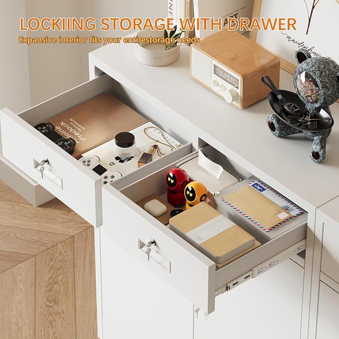 Locking Storage Cabinet, 36" H Metal Storage Cabinet, Metal Garage Storage Cabinet for Home, School, Office, Garage, White