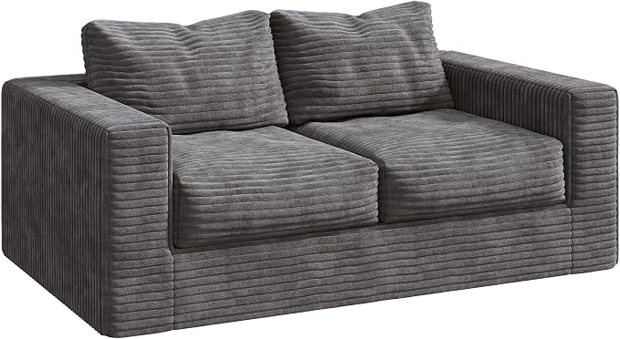 WLIVE 64'' Boneless Loveseat, Couches for Living Room, Bean Bag Couch for Adults, with Pillows, Giant Floor Couch, Plush Sofa, Grey, Loveseat