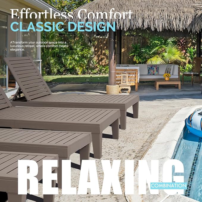 DIMAR GARDEN Outdoor Chaise Lounge,Resin Pool Lounge Chair Waterproof Recliner, Taupe
