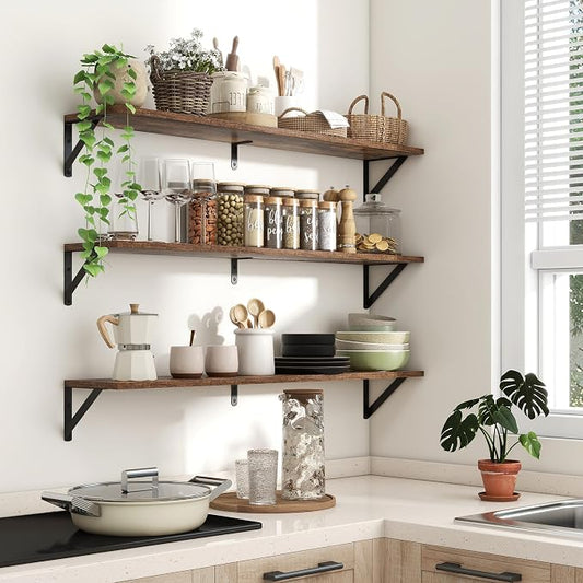 Axeman 40 Inch Floating Shelves | 8 Inch Deep Brown Wall Shelves Set of 2 | 39.4" W x 8" D Rustic Brown Wood Shelves for Bathroom Kitchen Living Room
