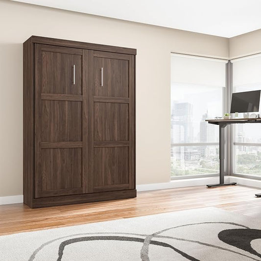 Bestar Pur Full Size Murphy Bed in Black Walnut, 59-inch Space-Saving Sleeping Arrangement for Multipurpose Area, Bedroom, Guest Room, or Living Room