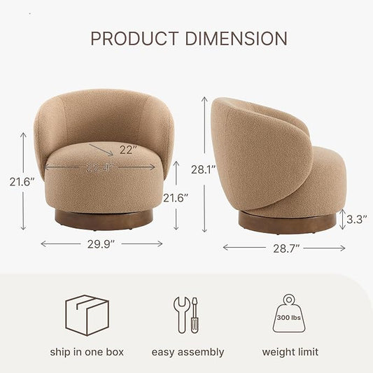 KISLOT Swivel Accent Chair Round Barrel Armchair Upholstered Performance Fabric for Living Room Bedroom Waitingroom,1 Box,Sand
