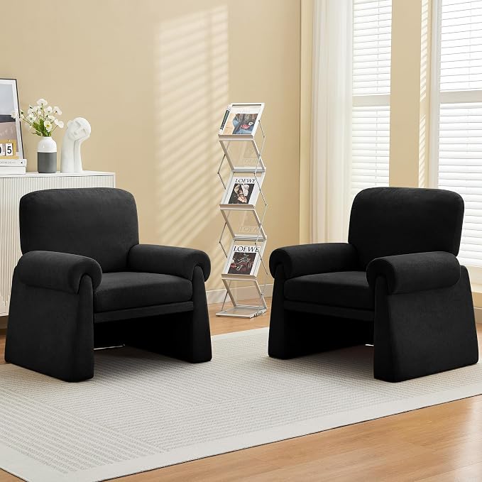 Oversized Accent Chair, Comfy Living Room Chairs, Single Sofa Chair with Thick Cushion and Armrests, Upholstered Arm Chair for Living Room, Modern Armchair, Reading Chair for Bedroom, Black