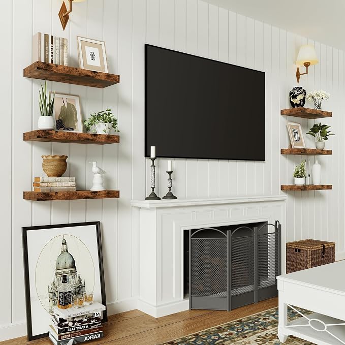 Vivelove Bathroom Floating Shelves for Wall 16 inchs Long, Display Shelves with Invisible Brackets for Living Room, Bedroom, Kitchen, Shelves Over Toilet Farmhouse Home Decor - Set of 2, Rustic Brown