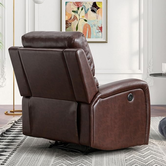 HAOMARKETS Electric Recliner Chair Set of 2, Soft PU Leather Power Recliners with Padded Backrest, Single Overstuffed Heavy Duty Reclining Sofa for Living Room Bedroom, Brown