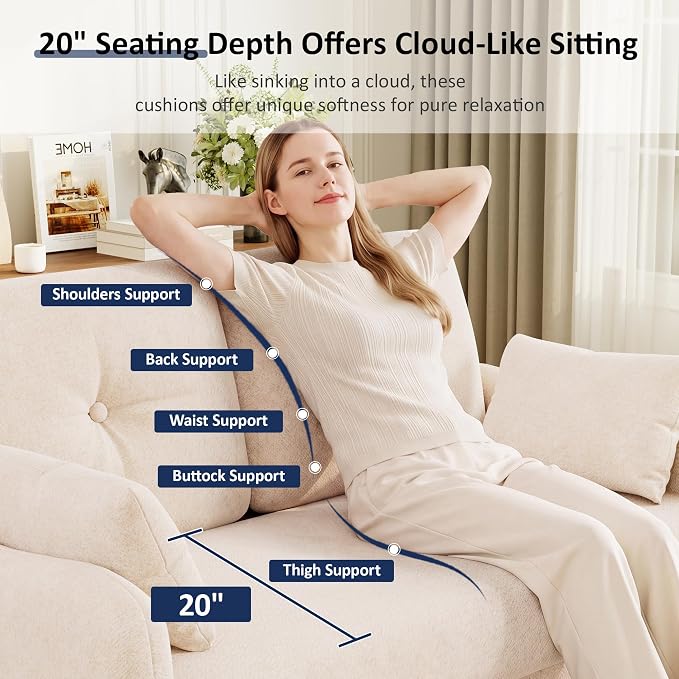 Vipbear 48" Loveseat Sofa,Modern Small Couches for Small Spaces,Beige Chenille Love Seat Couch for Living Room,Bedroom,Apartment,Office,Deep Seat,Throw Pillow,Side Pockets,Curved Armrest