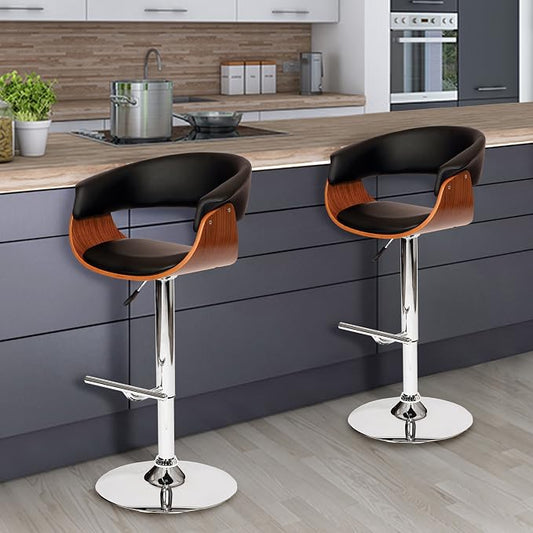 Armen Living Paris Swivel Barstool in Black Faux Leather and Chrome Finish