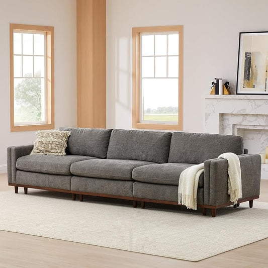 CHITA 118” Super Large Luxury Sectional Modular Sofa, Down Filled, 3 Seat Couch, Grey