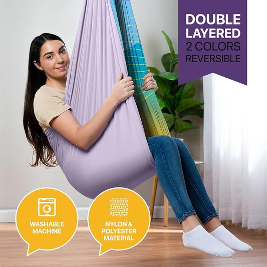 Indoor Sensory Swing for Kids or Outdoor – Holds 300lbs, Double-Layer, & 360° Swivel, Calming Compression Therapy Swing Hammock for Kids & Adults with All Hardware – Sensory-Motor Toys & Gifts