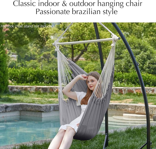 PNAEUT Hammock Chair Hanging Rope Swing for Outside Indoor for Bedroom, Outdoor, Patio (Gray)