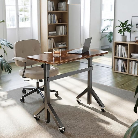 HUANUO 32'' Small Standing Desk Adjustable Heigh, Mobile Stand Up Desk with Wheels, Portable Rolling Desks for Walking Pad and Treadmill, Computer Laptop Desks for Home Office Space