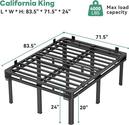 Superay California King Bed Frame, 24 inch Metal Bed Frame & Box Spring 2 in 1 Platform with Rounded Legs, Double Layer Bed Frame with Matress Gasket & headboard Adapter, Support Up to 4000lbs