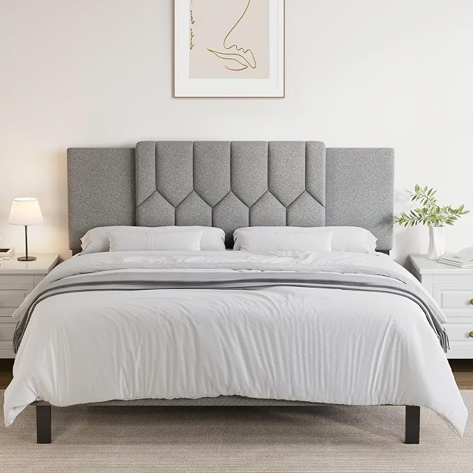 Upholstered Tufted Headboard, 3 in 1 Headboard for Full/Queen/King Size Bed, Height & Width Adjustable Head Boards, Attach Frame, Study & Comfortable, Ideal for Bedroom, Dorm, Guest Room, Grey