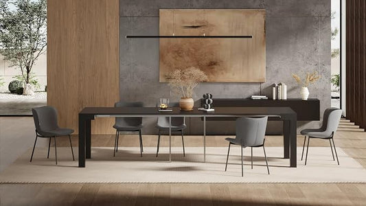Mobili Fiver, First, Extendable Console Table 17.7(120) x35.4 in, Ashwood Black, for 4-14 People, Space-Saving Dining Table, Italian Furniture