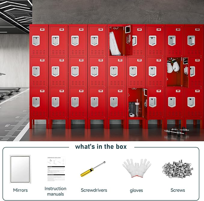 BUTISOW Metal Lockers - 66" Height Steel Lockers for Employees with 3 Door Storage Locker with Card Slot for Employees Gym School Home Office Garage - Assembly Required