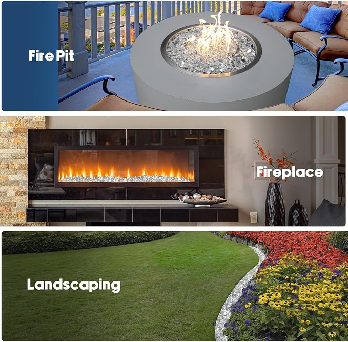 Skyflame 15LB Fire Pit Glass, High Luster Tempered Fire Glass Pellets for Fire Pit Table and Fire Bowl, 1/2-Inch Platinum