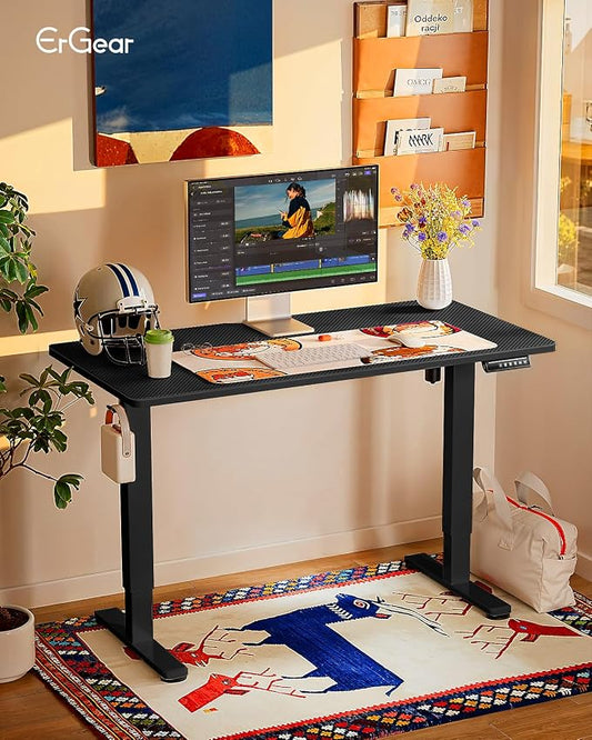 ErGear Height Adjustable Electric Standing Desk, 48 x 24 Inches Sit Stand up Desk, Memory Computer Home Office Desk, Carbon Fiber Black