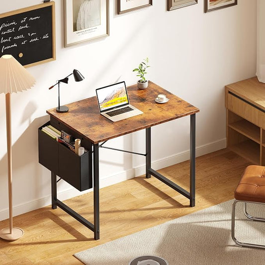 OLIXIS Small Computer Desk, 31 Inch Home Office Desks, Writing Study Craft Work Gaming Table, Computer Workstation for Bedroom Small Spaces with Storage Bag, Rustic Brown