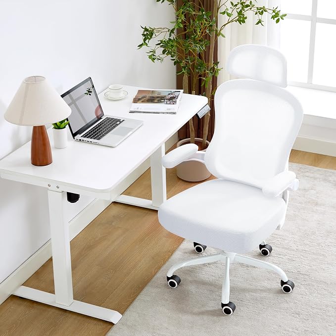Ergonomic Office Chair,Ultra Thick Spring Cushion Desk Chair,White | Adjustable Lumbar Support and Headrest,Flip-up Arms,Rocking Function,Mesh Home Office Computer Chair