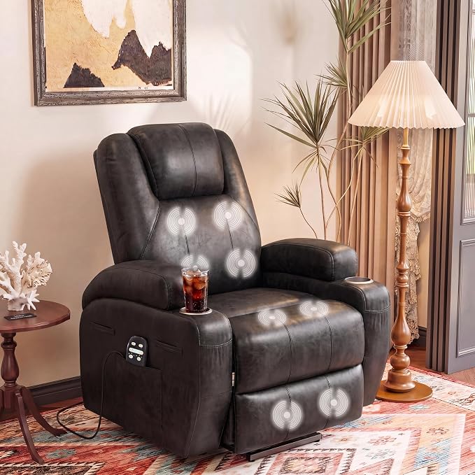 Flamaker Power Lift Recliner Chair Electric Lift Recliner for Elderly Power Lift Recliner Chair with Cup Holders Side Pockets for Living Room (Leathaire, Light Black)
