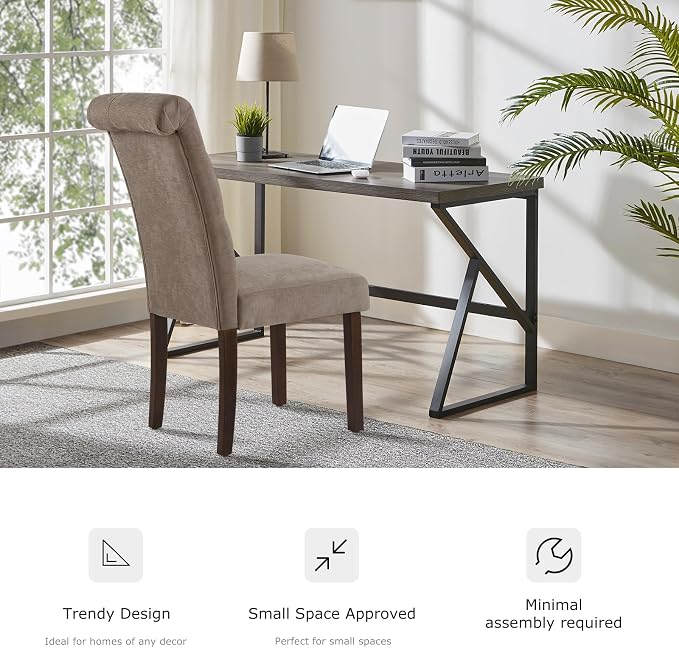 COLAMY Button Tufted Dining Chairs Set of 6, Parsons Upholstered Fabric Dining Room Chairs Kitchen Chairs with Wood Legs and Padded Seat, Taupe