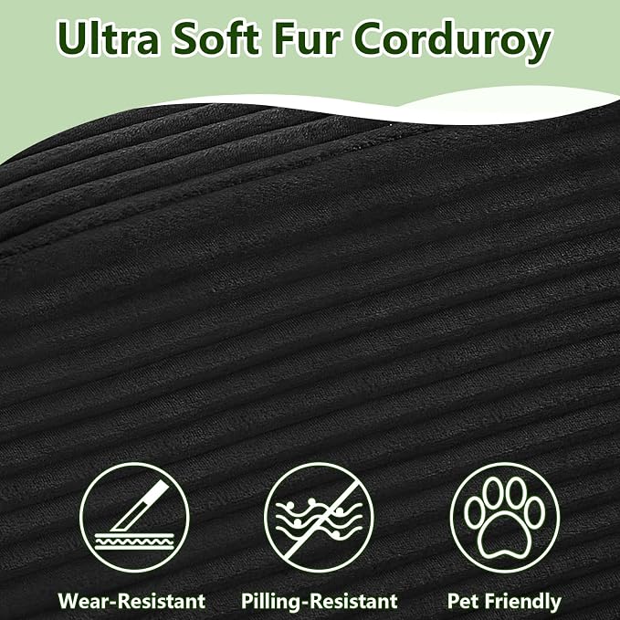 96" Modular Sectional Sofa, Modern Corduroy Cloud Couch with Side Pockets, Boneless Couch Upholstered 3-Seater L-Shaped Sofa for Living Room, No Assembly Required (Black, Right-Facing Chaise)