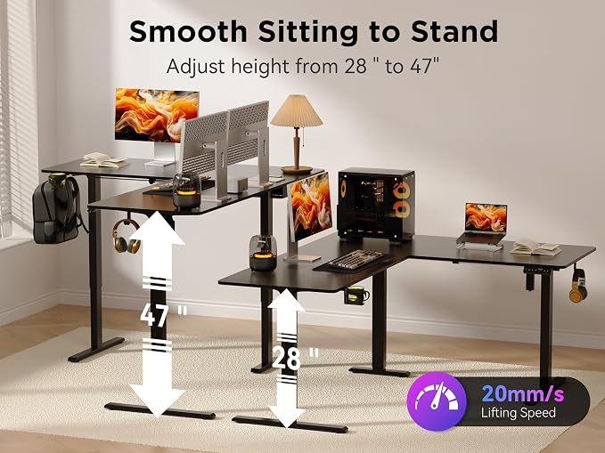 WALKINGDESK 75x61 Inches Reversible L Shaped Standing Desk Height Adjustable with Cup Holder, Electric Corner Computer Workstation for Home Office, Ergonomic Sit Stand up Gaming Desk, Black