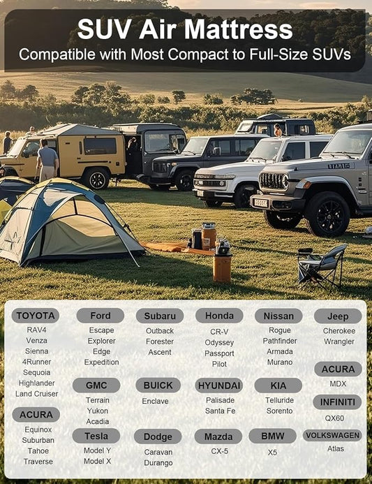 Umbrauto SUV Air Mattress, Quick Inflation Inflatable Car Camping Bed for Back Trunk Sleeping, Flocked Surface/Leakproof PVC/Reinforced Bottom Airbed Fits Most SUVs with Pump, Pillows, Carry Bag