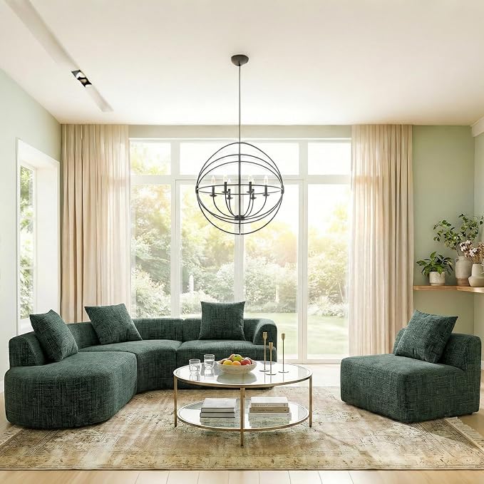 123" Curved Modular Sectional Sofa for Living Room, Oversized Chenille Cloud Couch, L-Shaped Boneless Sofa with Chaise Lounge, Compressed Couch Deep Seat, No Assembly (Green, L-Shape Left Chaise)