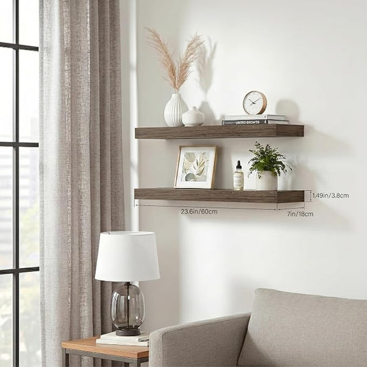 Floating Shelves for Wall, Bathroom Shelves Over Toilet, Wall Shelves & Book Shelf for Room, Hanging Shelf, Modern Wooden Mounted Floating Shelves, 24x7x1.5 in (Smoke Gray, Set of 2)