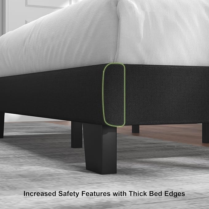 Feonase Full Size Platform Bed Frame, Fabric Upholstered Full Bed Frame, Solid Wood Slats & Heavy Duty Feet Support, No Box Spring Needed, Noise-Free, Easy Assembly, Black