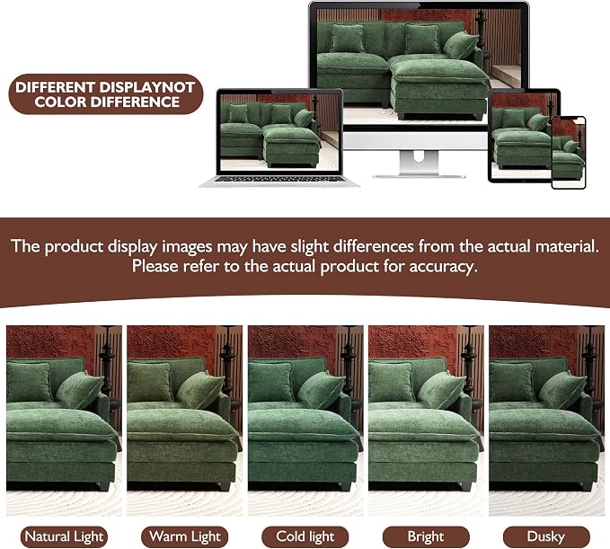 Ihanherry 114" V-Shaped Modern Sofa Modular Sectional Cloud Couch with 2 Ottoman, 7-Seat Chenille Deep Seat Sofa with Corner Section for Living Room, Bedroom and Apartment, Green