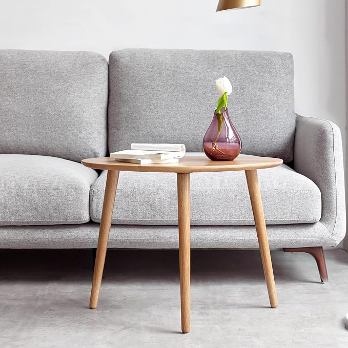 Small Oval Coffee Table, 33.5" Mid Century Modern Coffee Table for Living Room, 100% Solid Oak Wood Side Table, Center Table (Original Wood Color, 33.46''Wx22.83''Dx15.74''H)