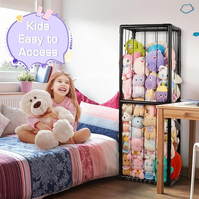 Stuffed Animal Storage Zoo Holder Space Save, PVC Stuffed Animal Organizer | Vertical Plush Toy Organizer with Elastic Band and Net, Large Capacity Stuffy Storage for Playroom Bedroom Nursery