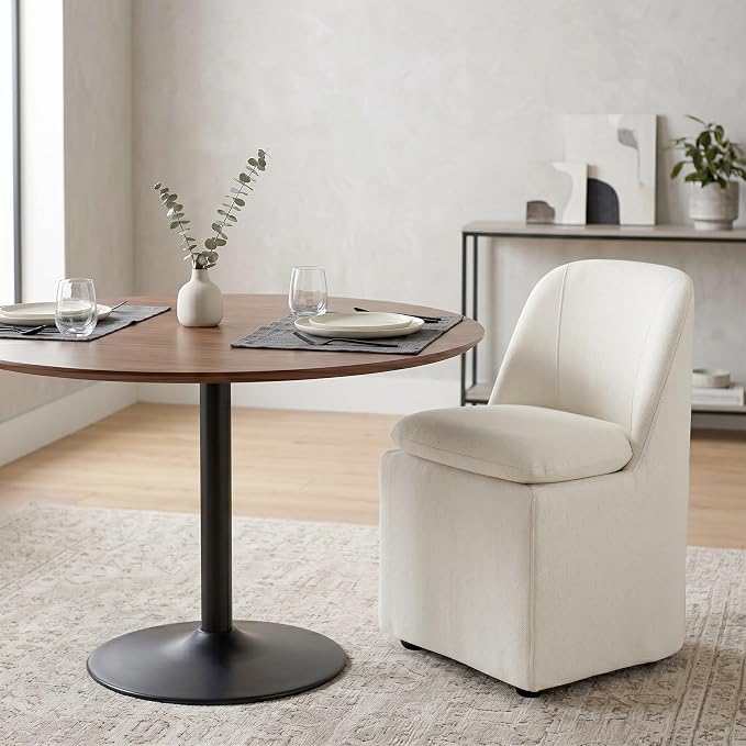 KISLOT Upholstered Dining Chairs Set of 4 with Hidden Casters, Modern Kitchen Chairs with Removable Washable Cover, Padded Dining Room Chairs with Chenille Velvet Fabric & Metal Frame, Beige