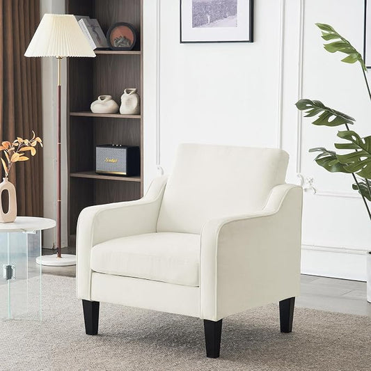 VINGLI Accent Chairs Set of 2 White Chenille Living Room Chairs Reading Chair for Bedroom Scooped Arm Chair Mid Century Modern Accent Chair Upholstered Comfy Chair for Apartment, Waiting Room